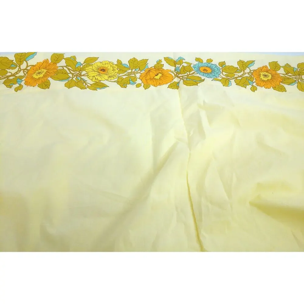 Vtg Stevens Utica Mohawk Twin Flat Sheet 72x108 70s Yellow Floral Percale USA